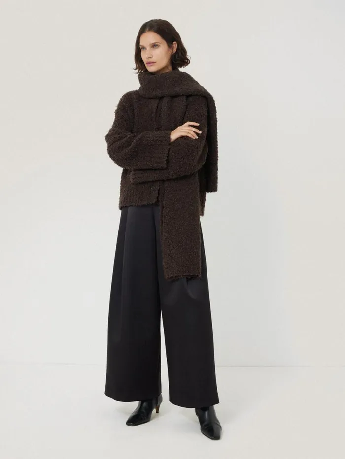 Jigsaw Cosy Boucle Scarf Cardi Brown Women Knitwear and Cashmere