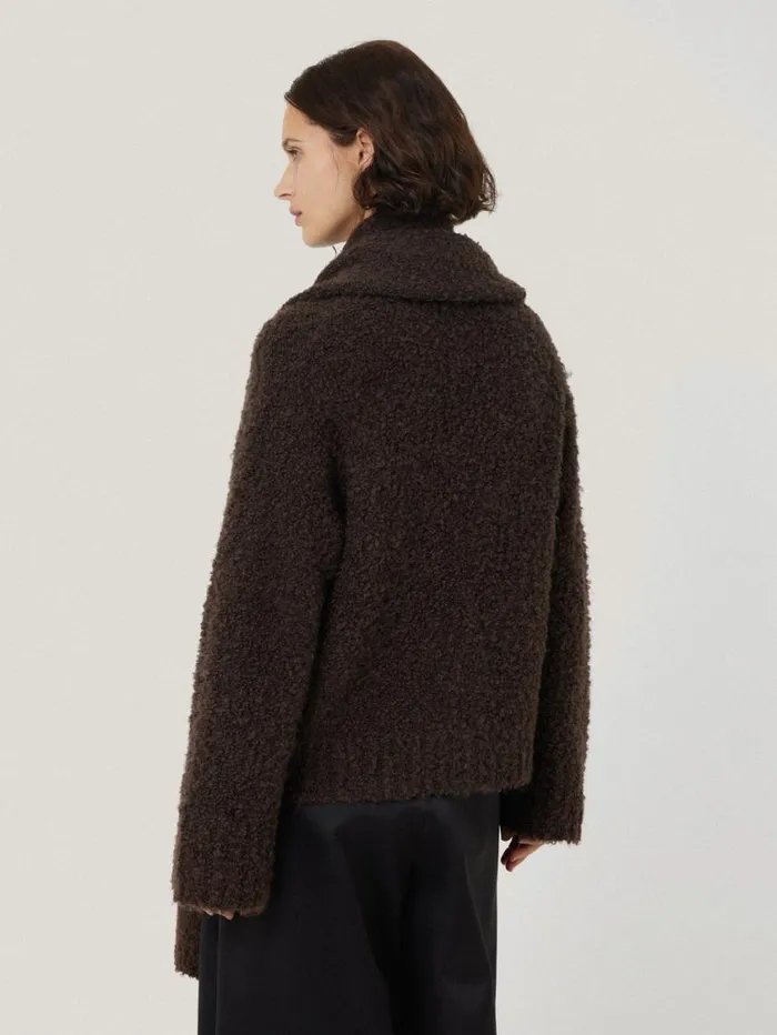 Jigsaw Cosy Boucle Scarf Cardi Brown Women Knitwear and Cashmere