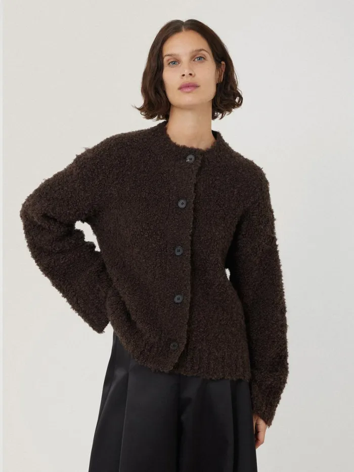 Jigsaw Cosy Boucle Scarf Cardi Brown Women Knitwear and Cashmere