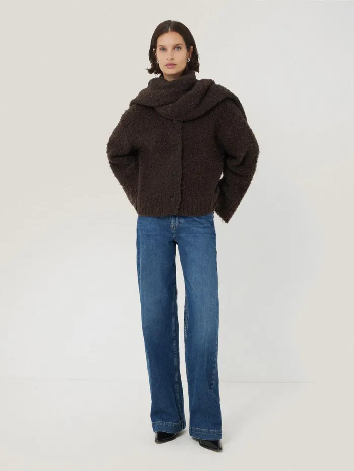 Jigsaw Cosy Boucle Scarf Cardi Brown Women Knitwear and Cashmere