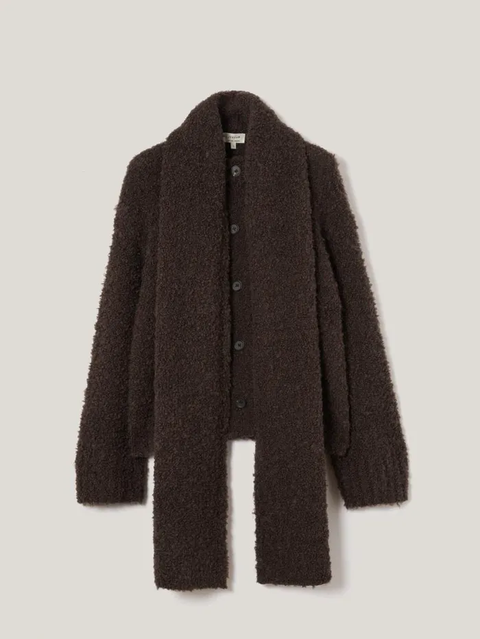 Jigsaw Cosy Boucle Scarf Cardi Brown Women Knitwear and Cashmere