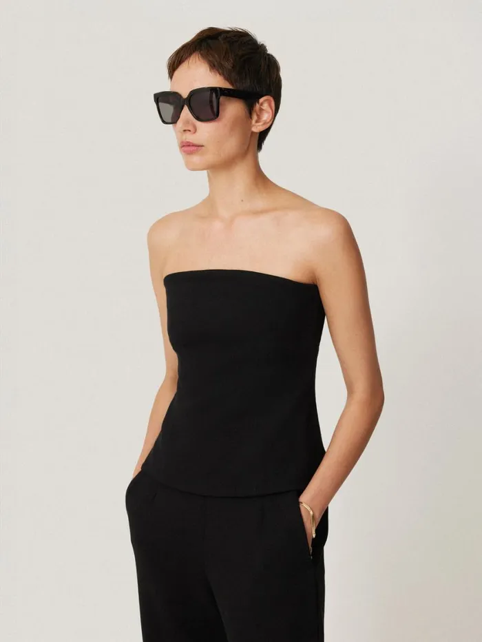 Jigsaw Crepe Ponte Jersey Strapless Top Black Women Party