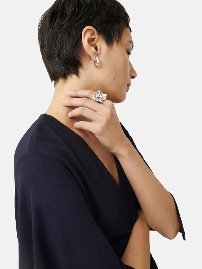 Jigsaw Crumpled Textured Ring Silver Women Jewellery