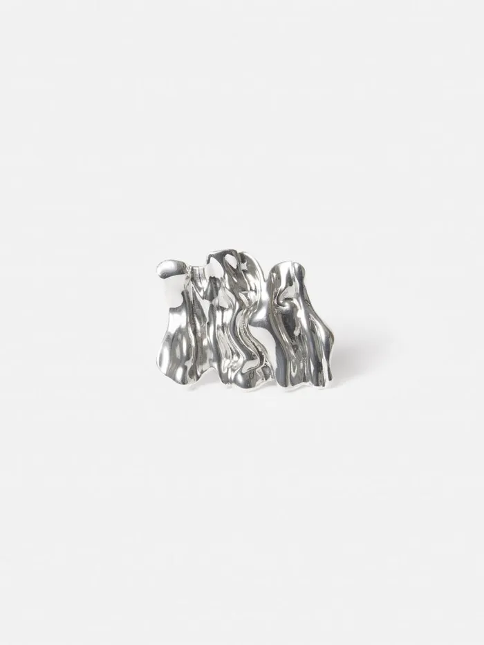Jigsaw Crumpled Textured Ring Silver Women Jewellery