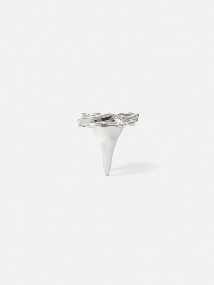 Jigsaw Crumpled Textured Ring Silver Women Jewellery