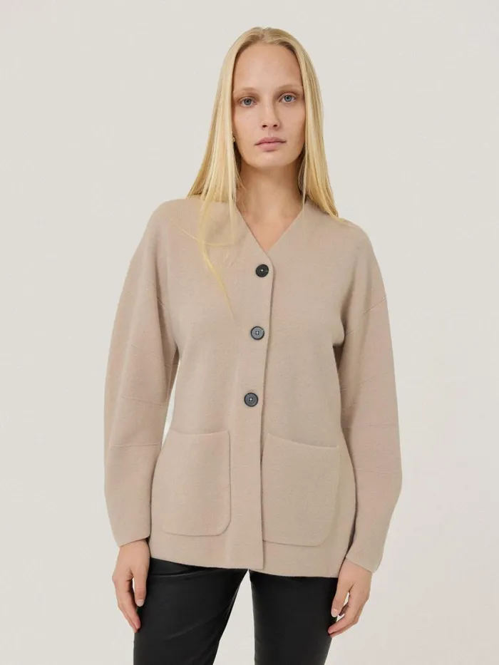 Jigsaw Darted Longline Knit Jacket Cream Women Knitwear and Cashmere