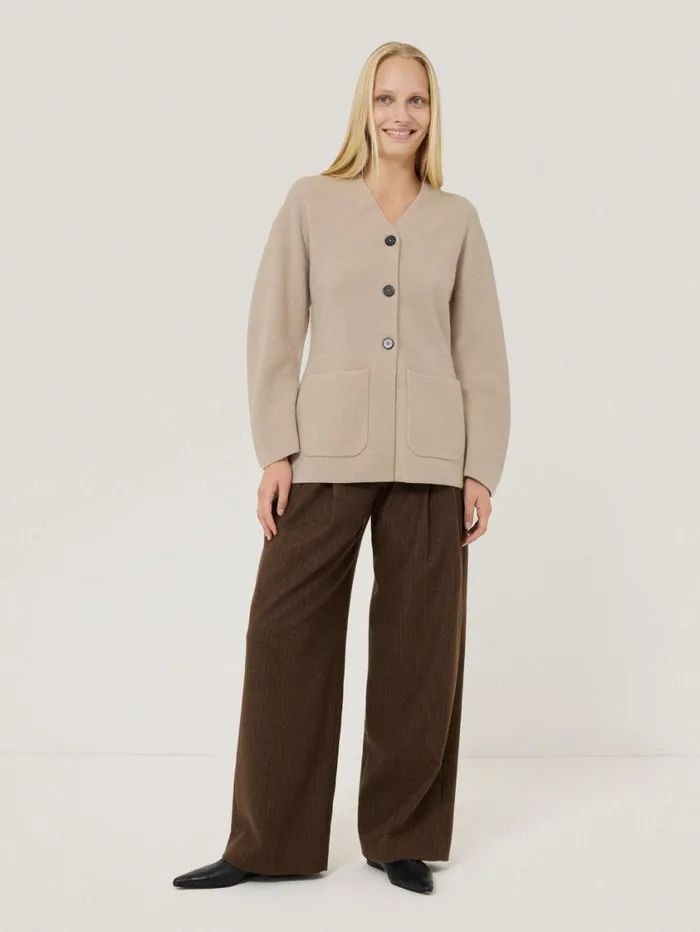Jigsaw Darted Longline Knit Jacket Cream Women Knitwear and Cashmere