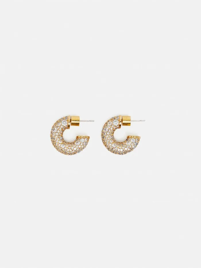 Jigsaw Diamante Hoop Earrings Gold Women Party