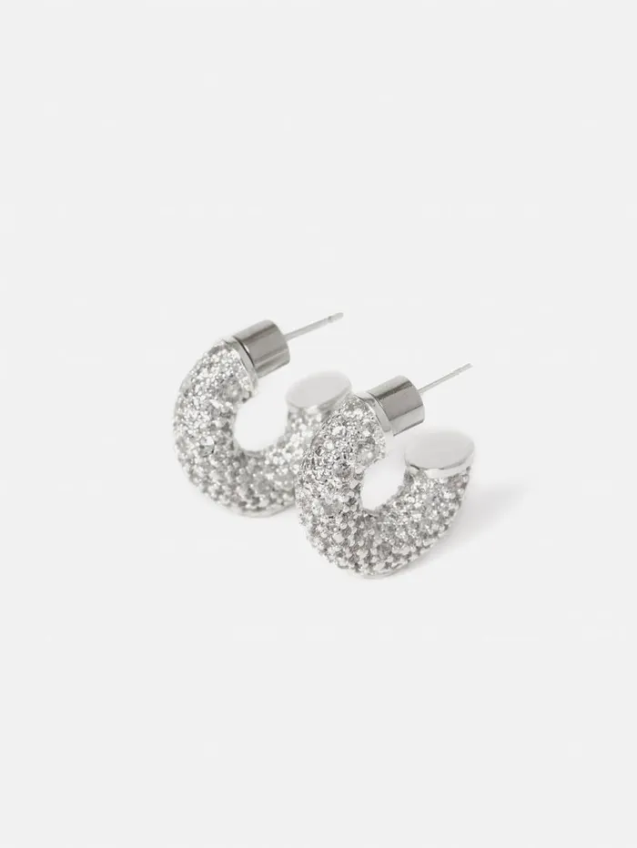 Jigsaw Diamante Hoop Earrings Silver Women Jewellery