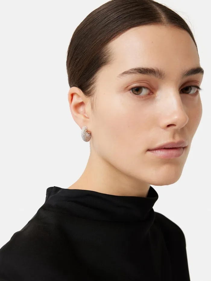 Jigsaw Diamante Hoop Earrings Silver Women Jewellery