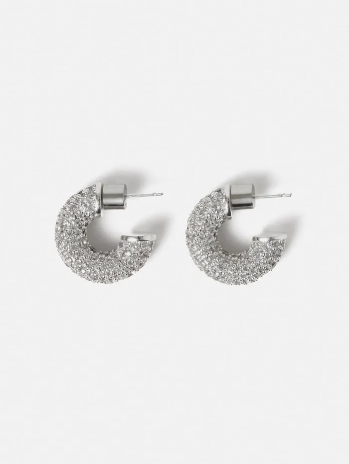 Jigsaw Diamante Hoop Earrings Silver Women Jewellery