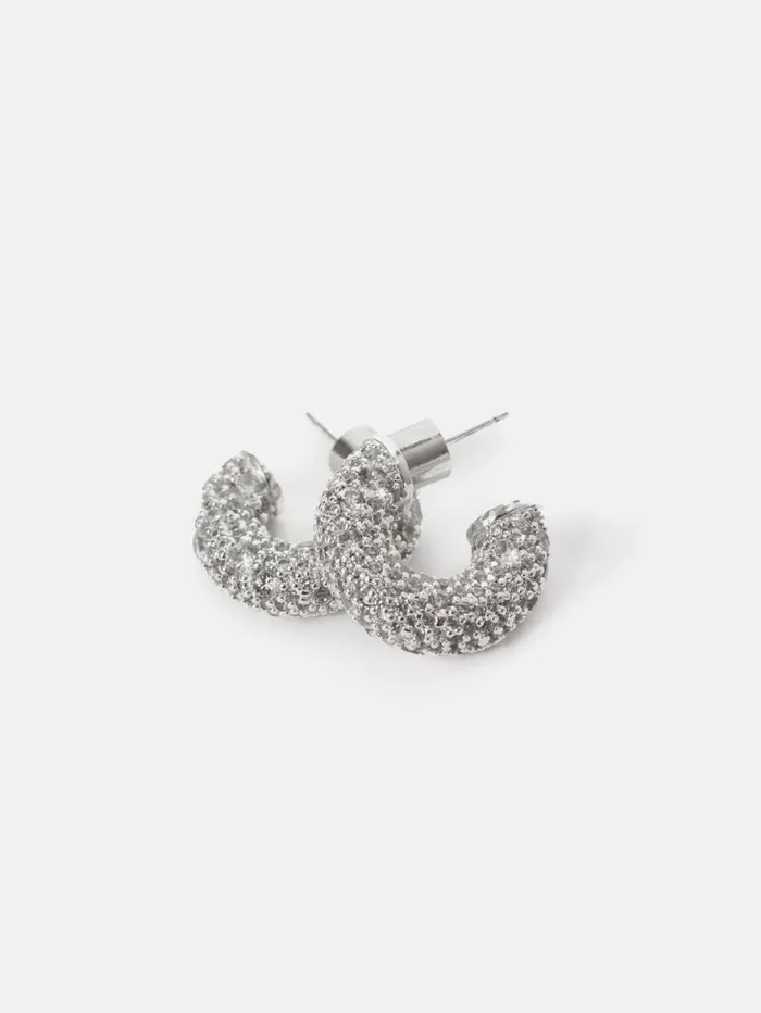 Jigsaw Diamante Hoop Earrings Silver Women Jewellery
