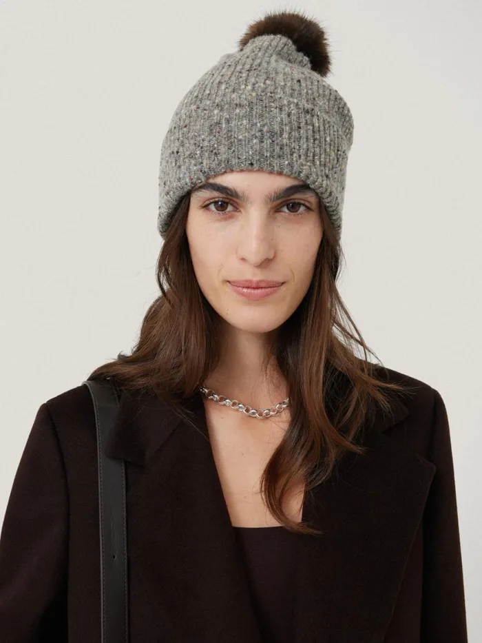 Jigsaw Donegal Pom Hat Grey Women Hats and Gloves