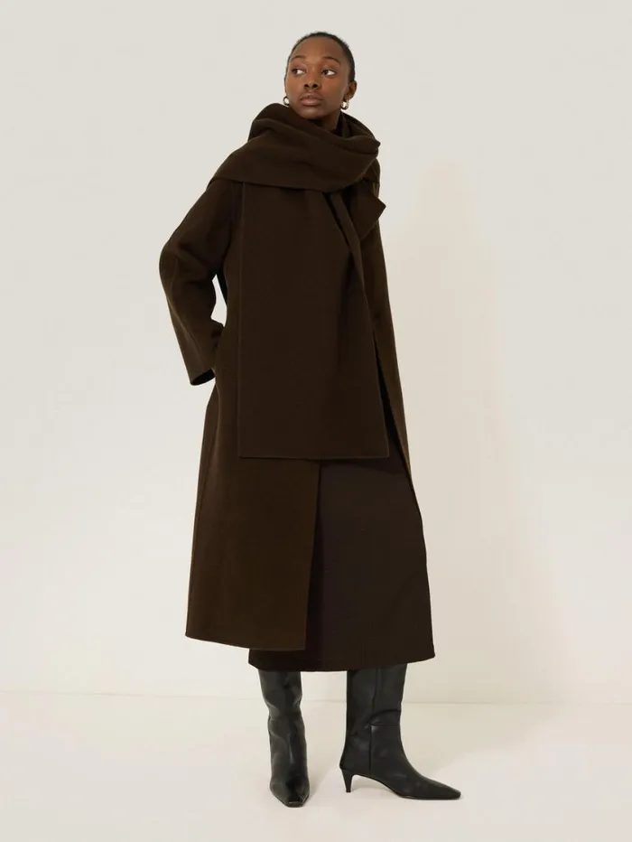 Jigsaw Double Faced Woven Scarf Chocolate Women Knitwear and Cashmere