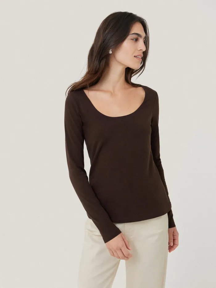 Jigsaw Double Front Ballet Neck Top Brown Women Pyjamas and Loungewear