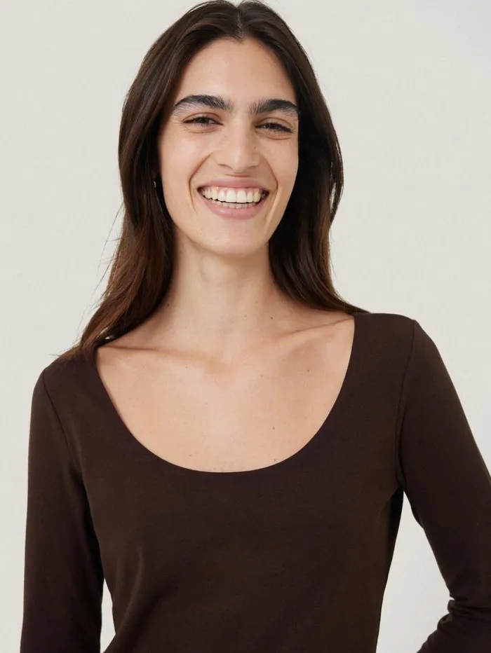 Jigsaw Double Front Ballet Neck Top Brown Women Pyjamas and Loungewear
