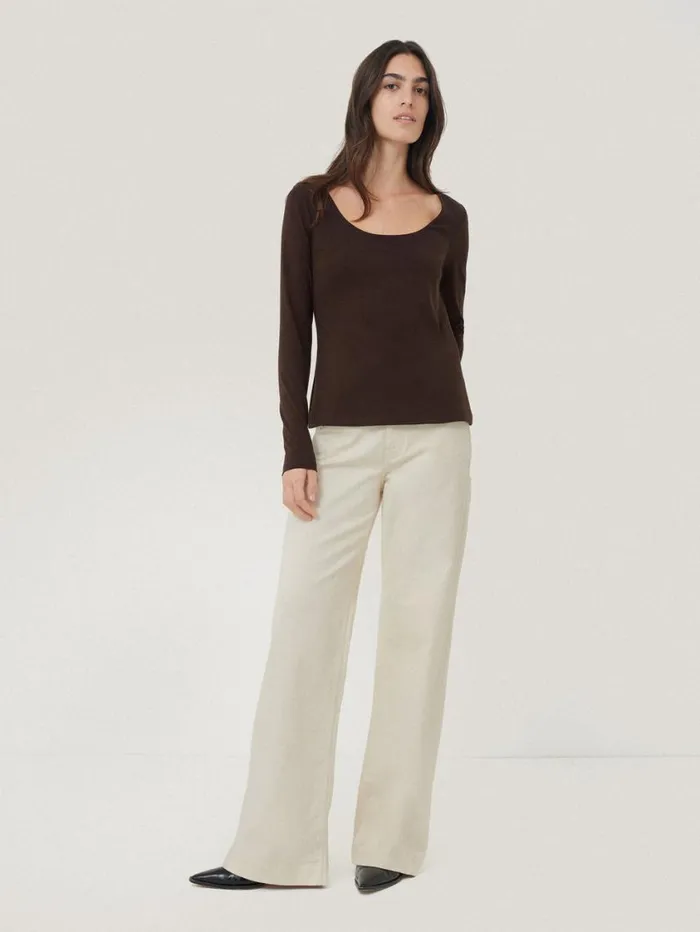 Jigsaw Double Front Ballet Neck Top Brown Women Pyjamas and Loungewear