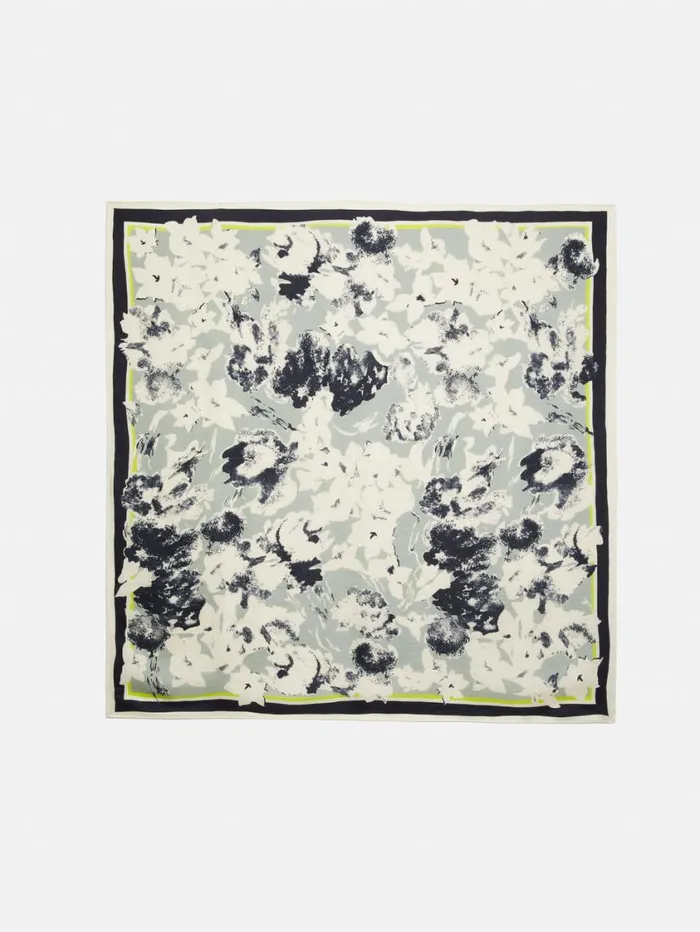 Jigsaw Floral Echo Silk Twill Scarf Grey Women Ponchos and Scarves