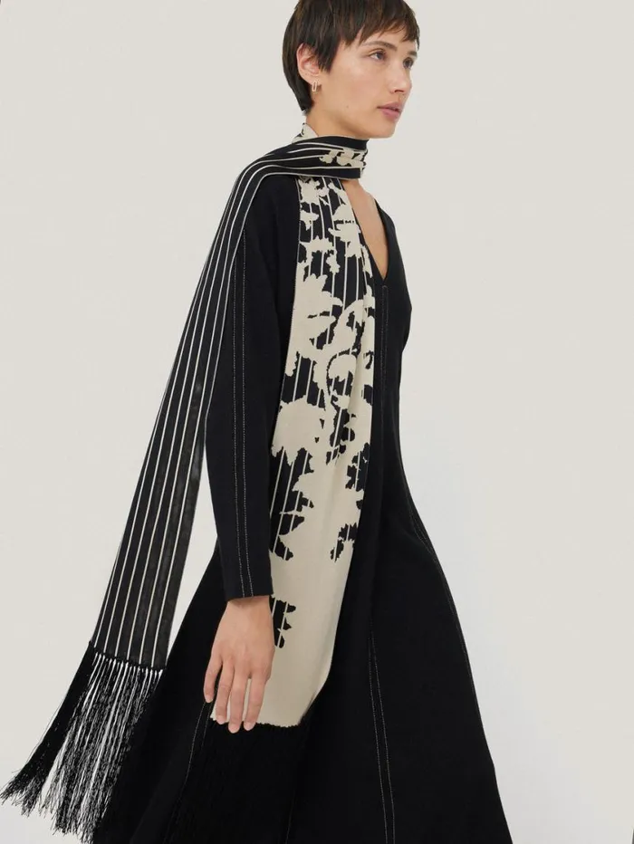 Jigsaw Floral Pinstripe Fringed Scarf Monochrome Women Coords