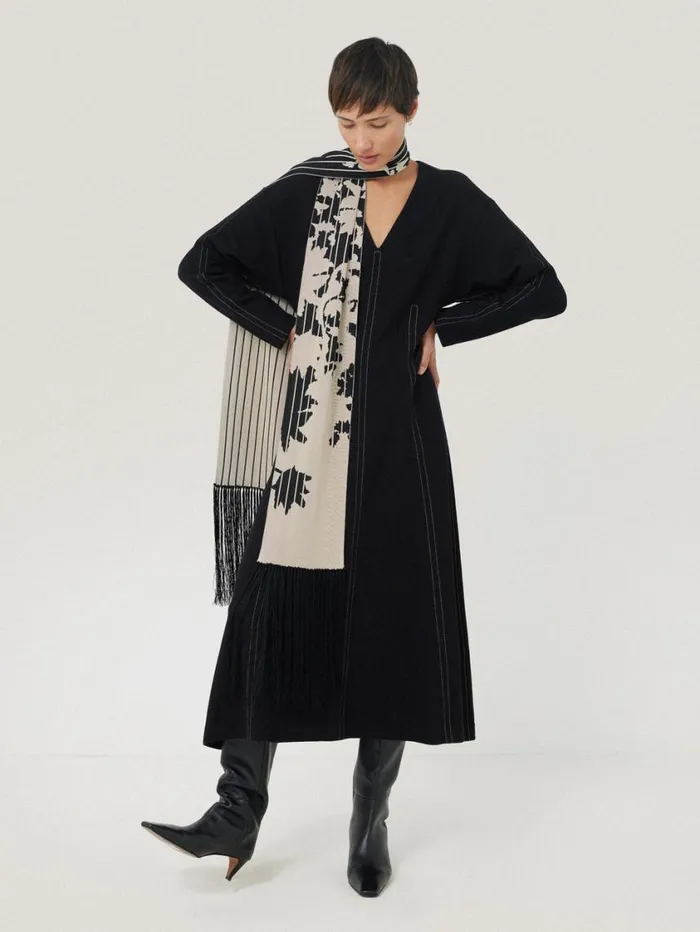 Jigsaw Floral Pinstripe Fringed Scarf Monochrome Women Coords