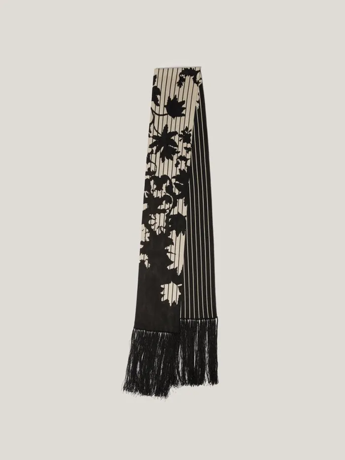 Jigsaw Floral Pinstripe Fringed Scarf Monochrome Women Coords