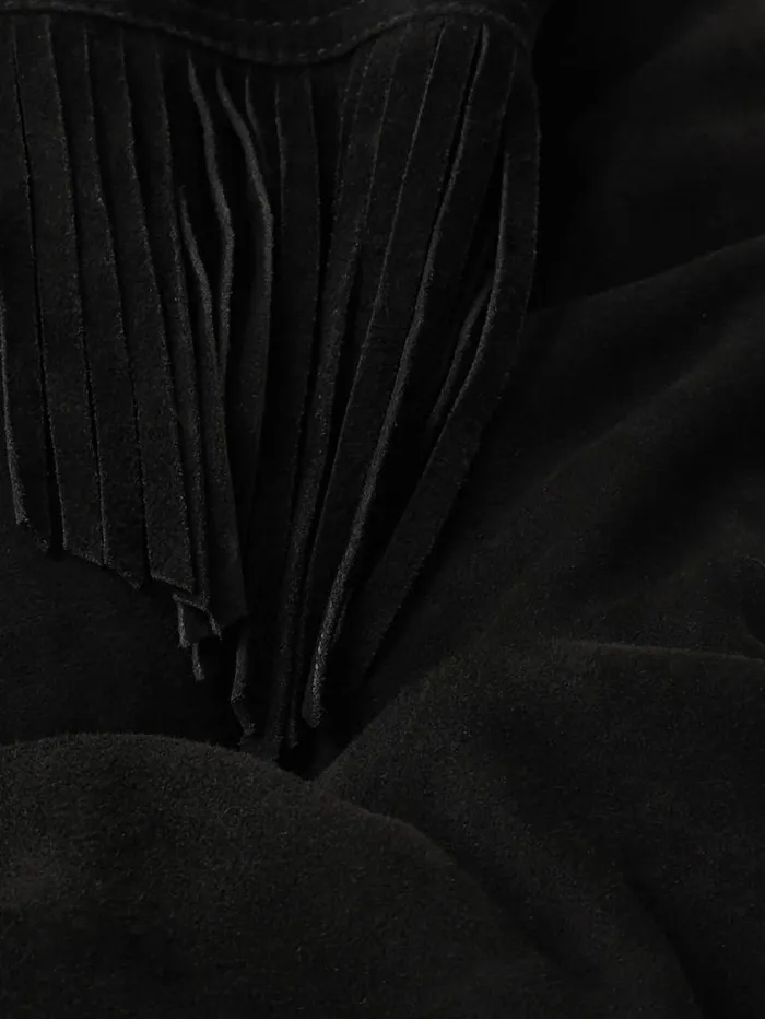 Jigsaw Fringed Suede Jacket Black Women Leather