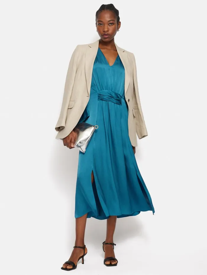 Jigsaw Hammered Satin Midi Dress Blue Women Dresses and Jumpsuits