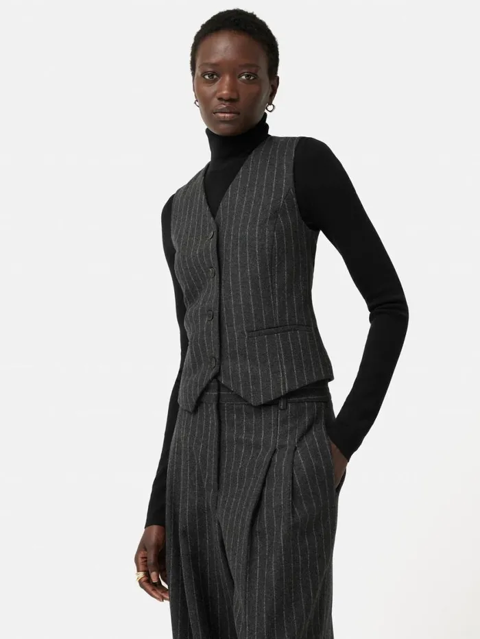 Jigsaw Italian Wool Tailored Pinstripe Waistcoat Grey Women Coords