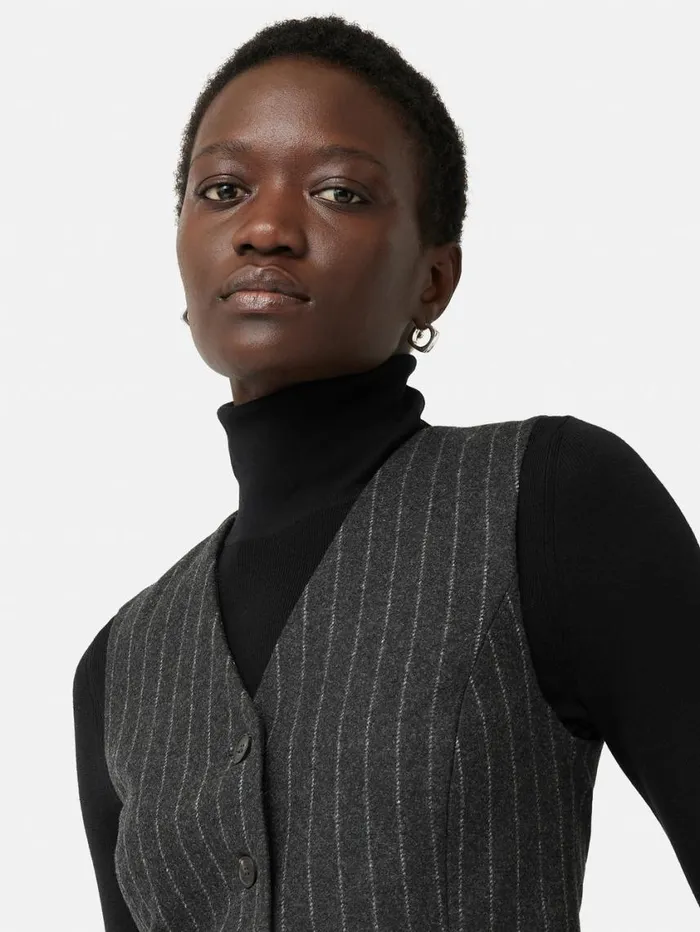 Jigsaw Italian Wool Tailored Pinstripe Waistcoat Grey Women Coords
