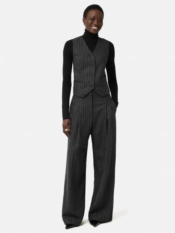 Jigsaw Italian Wool Tailored Pinstripe Waistcoat Grey Women Coords