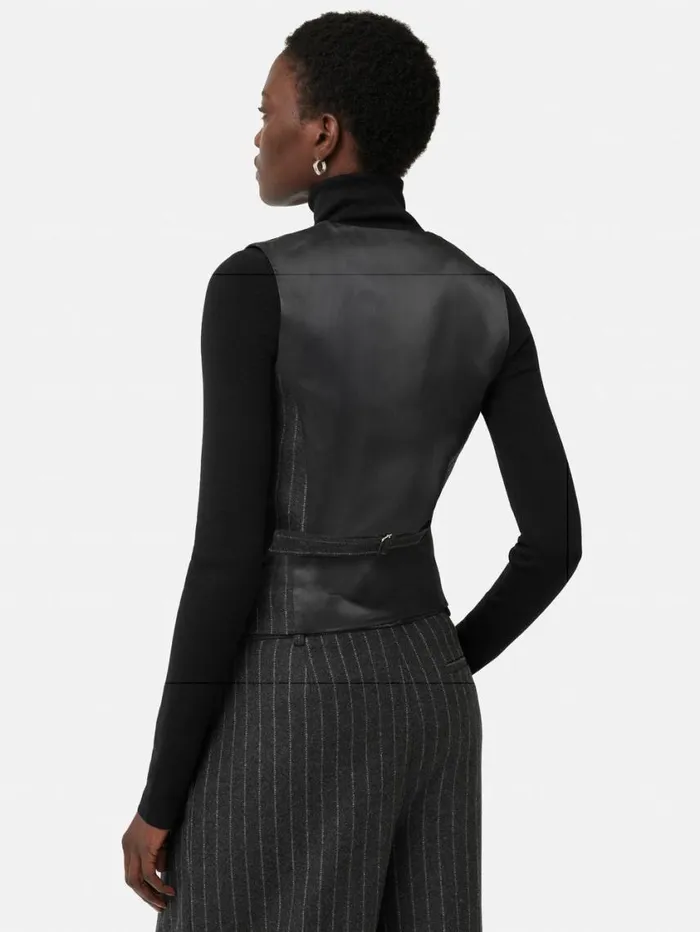 Jigsaw Italian Wool Tailored Pinstripe Waistcoat Grey Women Coords
