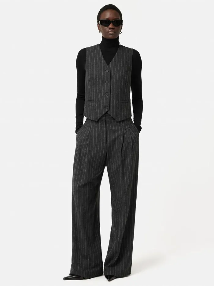 Jigsaw Italian Wool Tailored Pinstripe Waistcoat Grey Women Coords