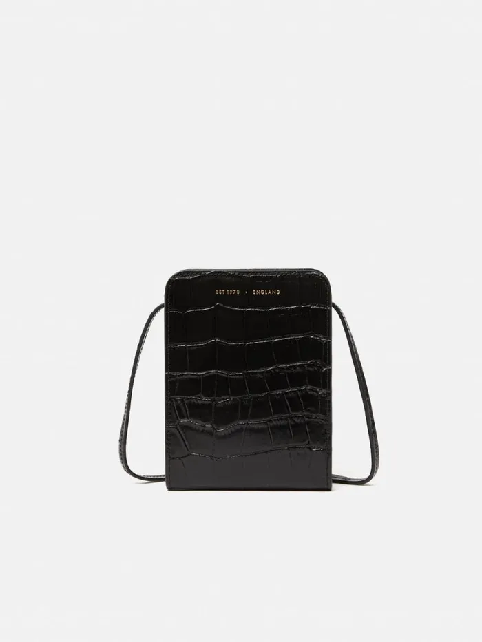 Jigsaw Leather Crossbody Phone Bag Black Women Bags