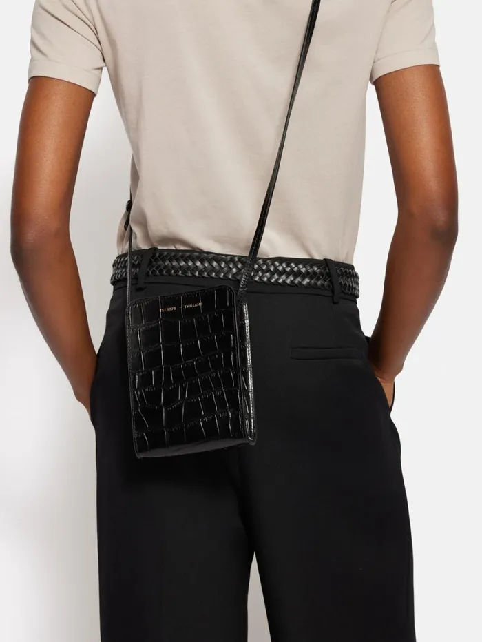 Jigsaw Leather Crossbody Phone Bag Black Women Bags