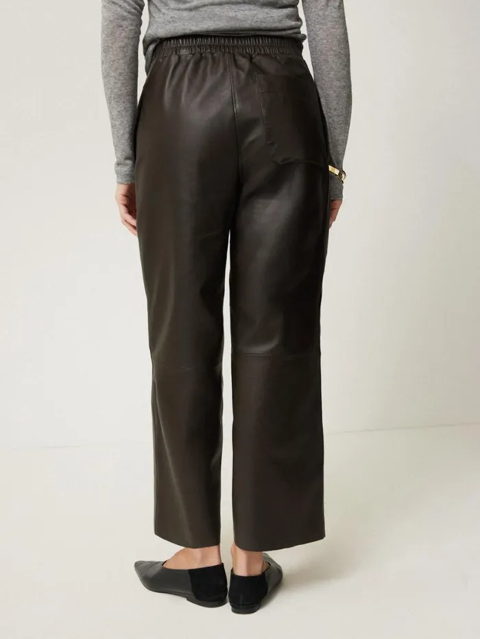 Jigsaw Leather Flat Front Trouser Dark Olive Women Leather