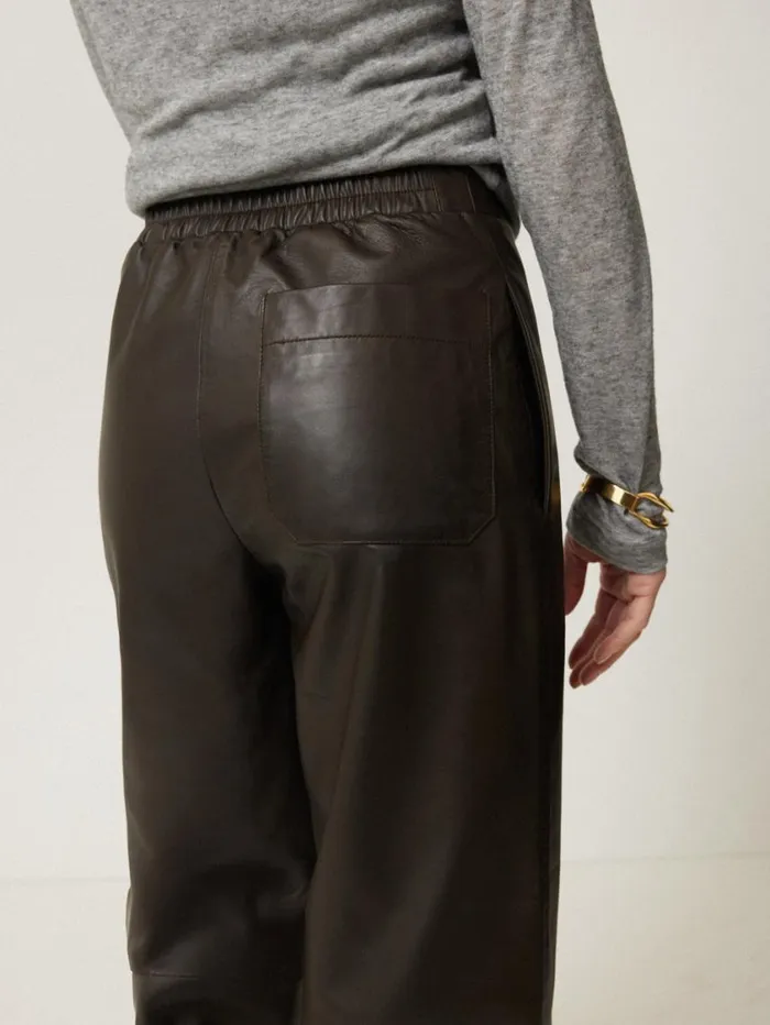 Jigsaw Leather Flat Front Trouser Dark Olive Women Leather