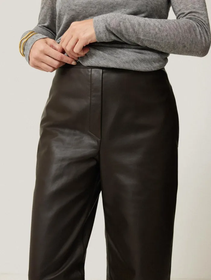 Jigsaw Leather Flat Front Trouser Dark Olive Women Leather