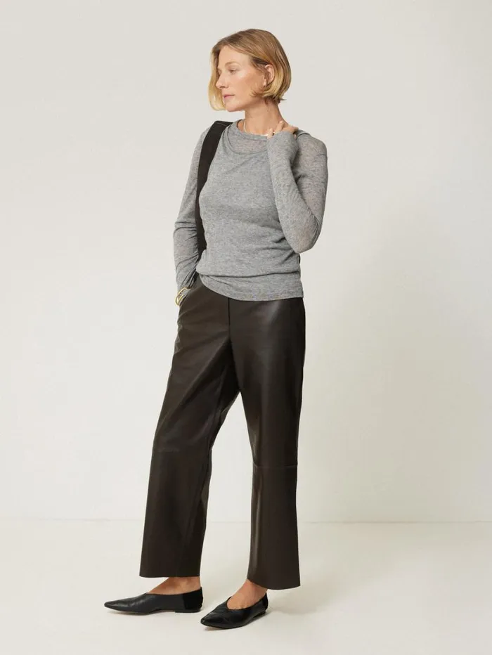 Jigsaw Leather Flat Front Trouser Dark Olive Women Leather