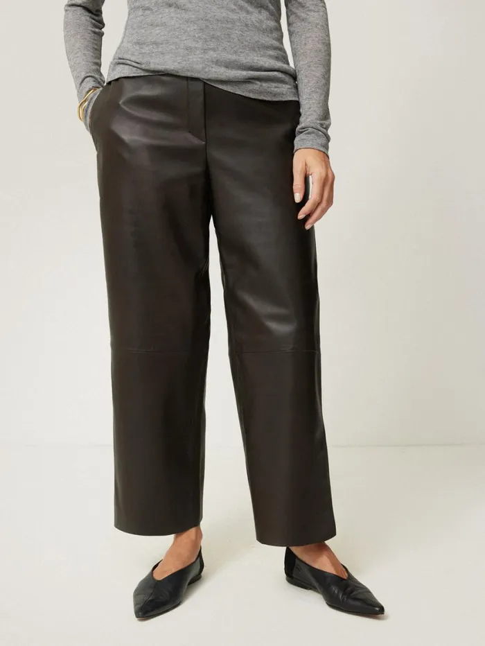Jigsaw Leather Flat Front Trouser Dark Olive Women Trousers
