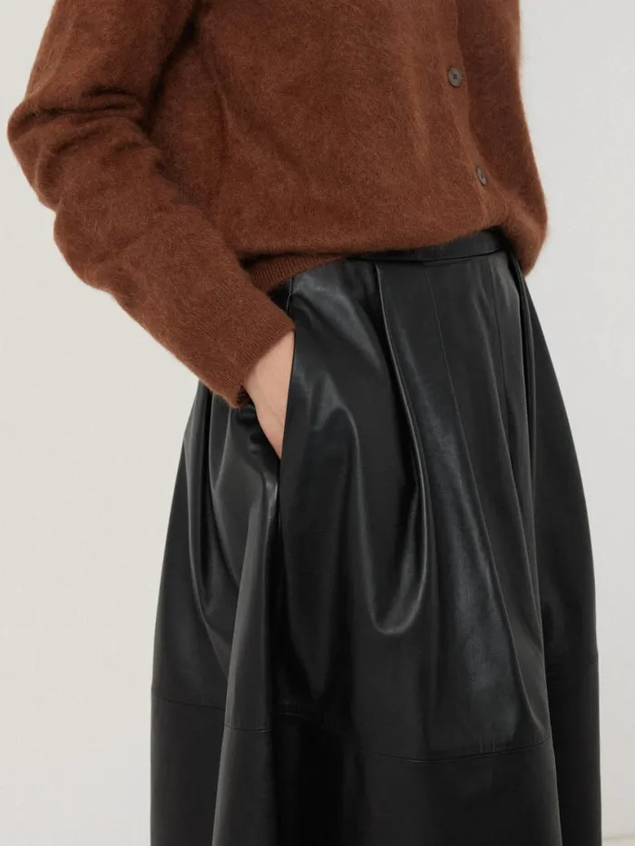 Jigsaw Leather Pleat Midi Skirt Black Women Skirts