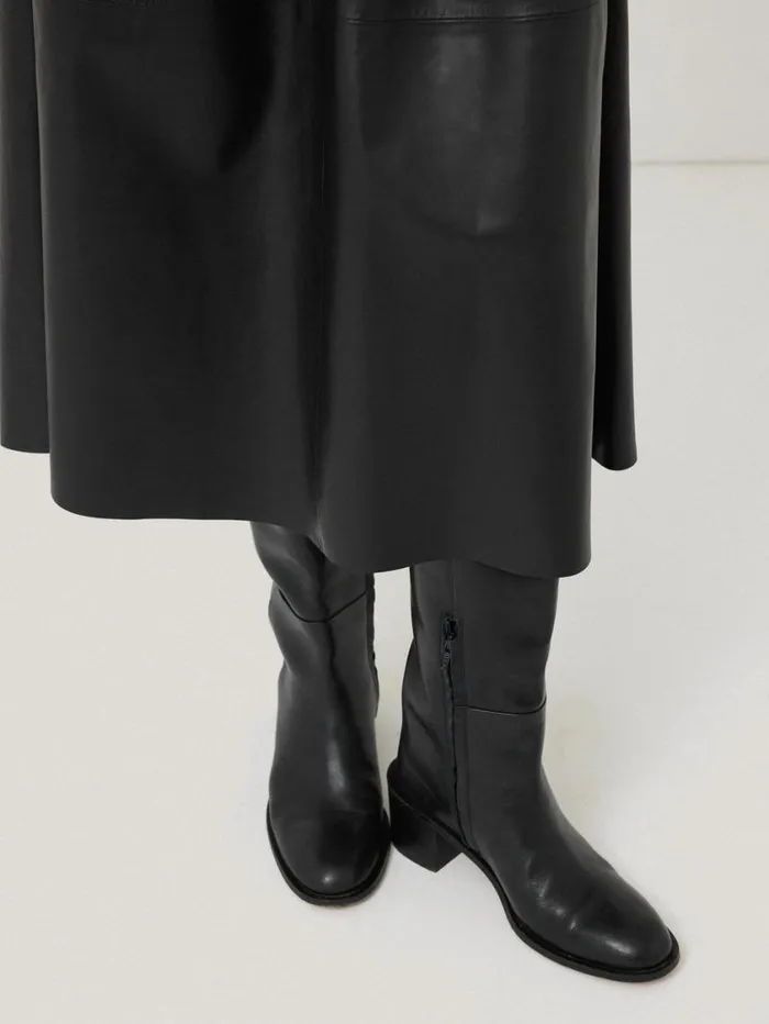 Jigsaw Leather Pleat Midi Skirt Black Women Skirts