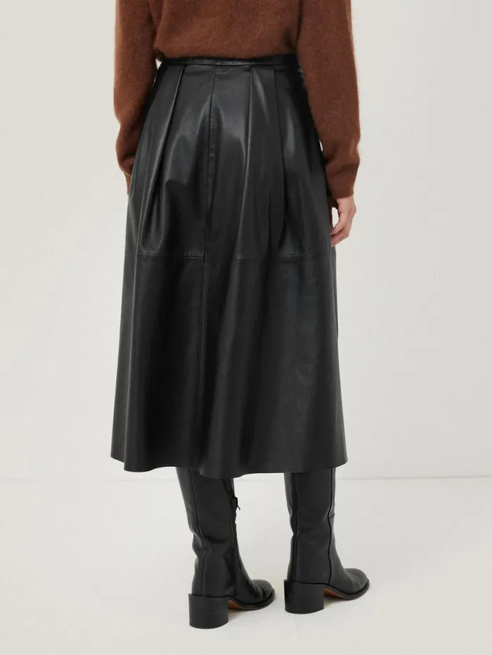 Jigsaw Leather Pleat Midi Skirt Black Women Skirts