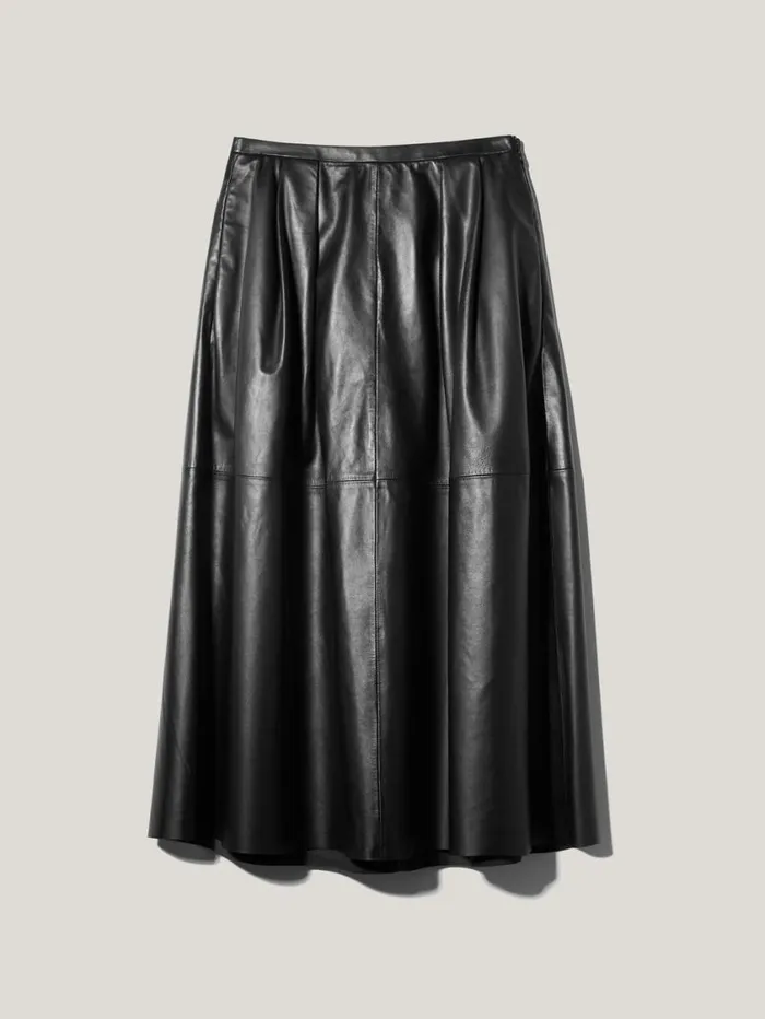 Jigsaw Leather Pleat Midi Skirt Black Women Skirts