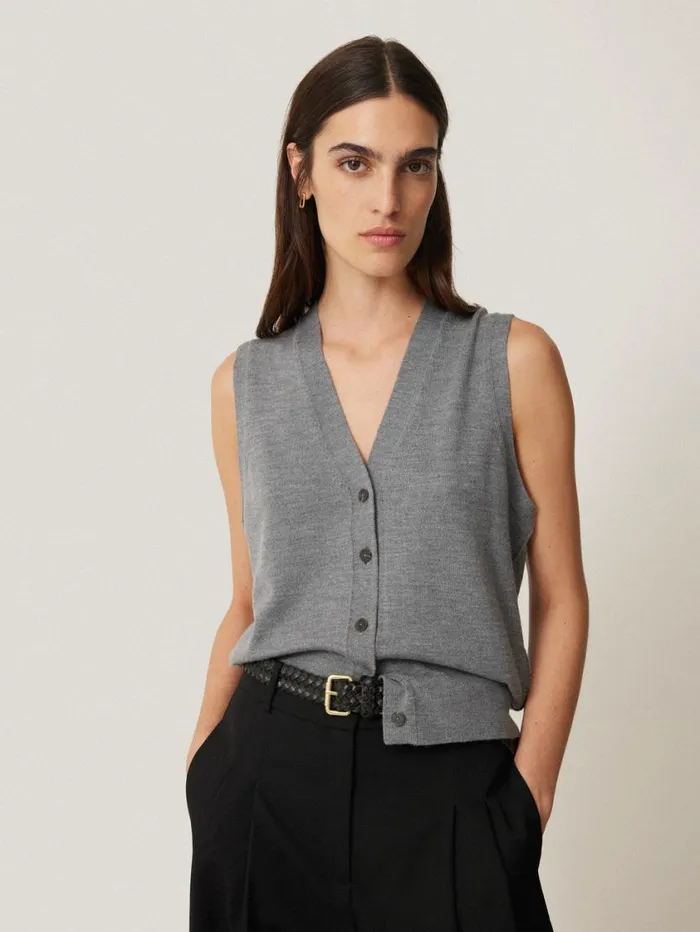 Jigsaw Lightweight Merino Waistcoat Grey Women Shirts and Tops