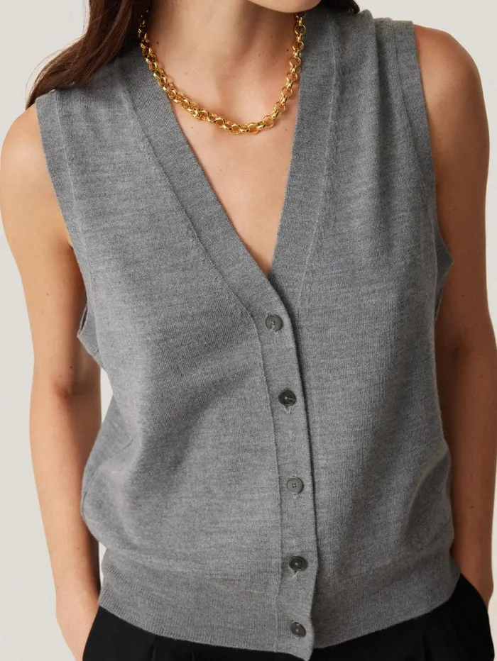 Jigsaw Lightweight Merino Waistcoat Grey Women Shirts and Tops