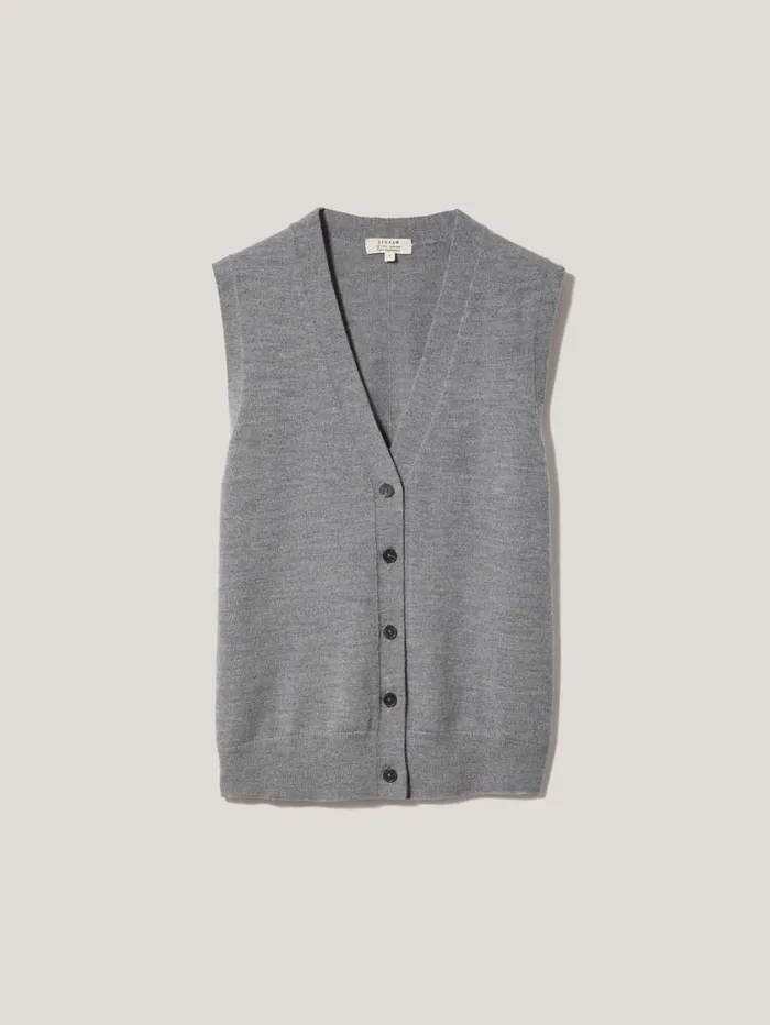 Jigsaw Lightweight Merino Waistcoat Grey Women Shirts and Tops