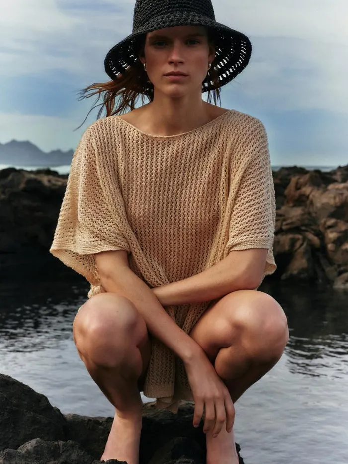 Jigsaw Linen Poncho Cream Women Ponchos and Scarves