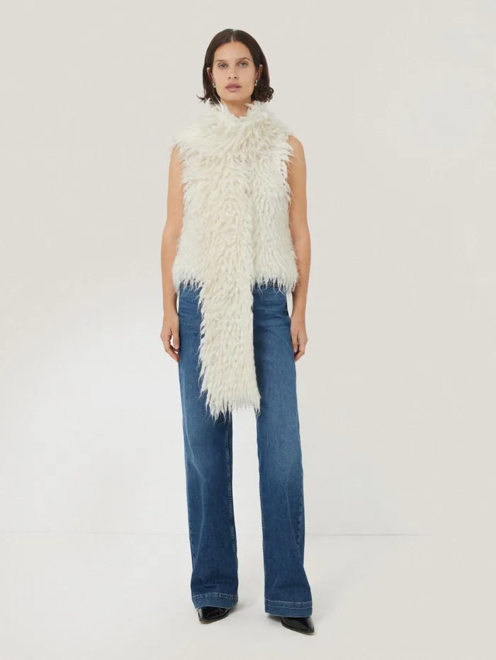 Jigsaw Looped Knitted Scarf Cream Women Ponchos and Scarves