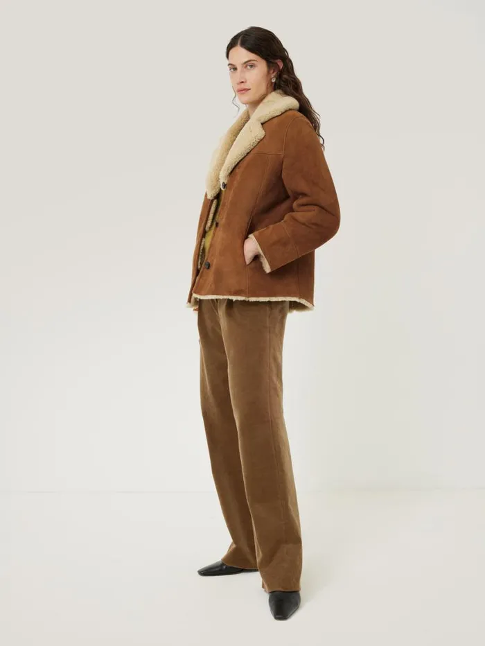Jigsaw Merino Shearling Leather Coat Ginger Women Coats and Jackets