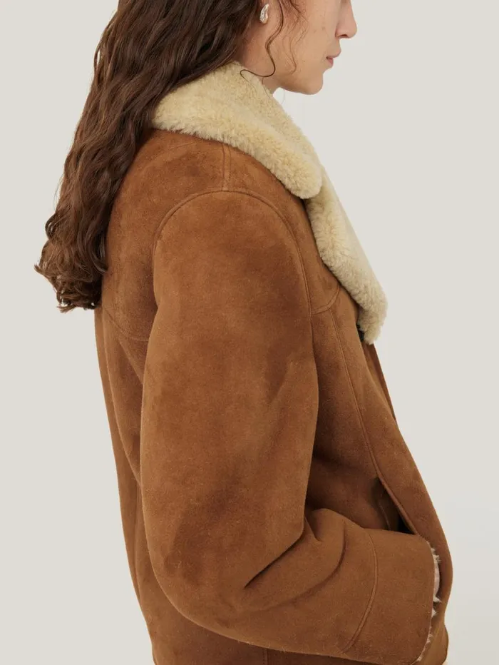 Jigsaw Merino Shearling Leather Coat Ginger Women Coats and Jackets